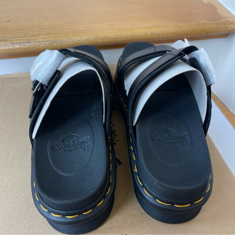 NWT Doc Martens Myles Brando Leather Slide Sandals in black buckles platforms - Picture 4 of 15